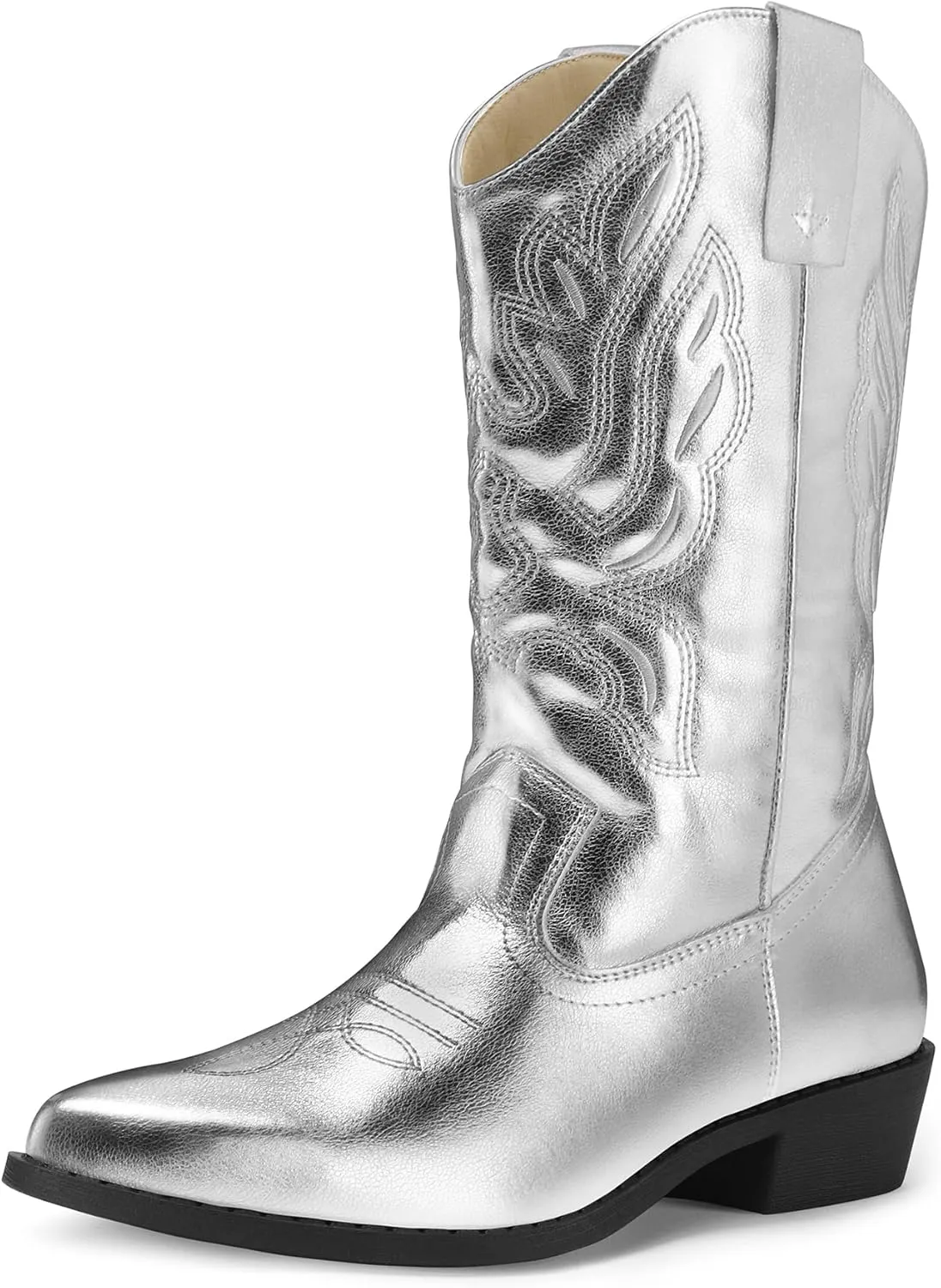 mysoft Women's Western Cowboy Boots Embroidered Mid-Calf Pointed Toe Cowgirl Boot
