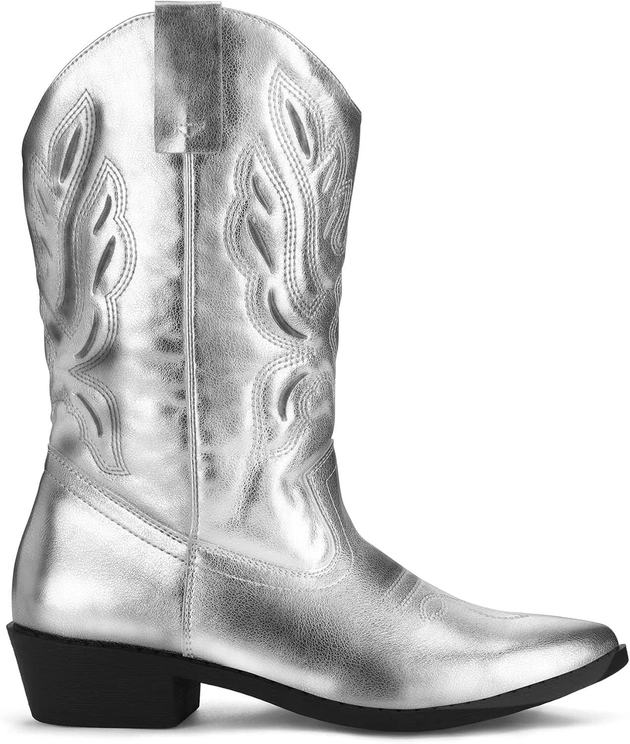 mysoft Women's Western Cowboy Boots Embroidered Mid-Calf Pointed Toe Cowgirl Boot