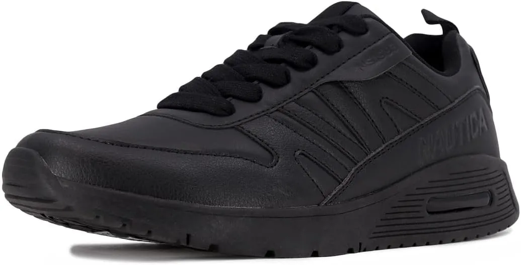 Nautica Men's Black Low-Top Fashion Sneakers – Lightweight Lace-Up Athletic Trainers for Walking, Basketball, and Everyday Style – Backshore