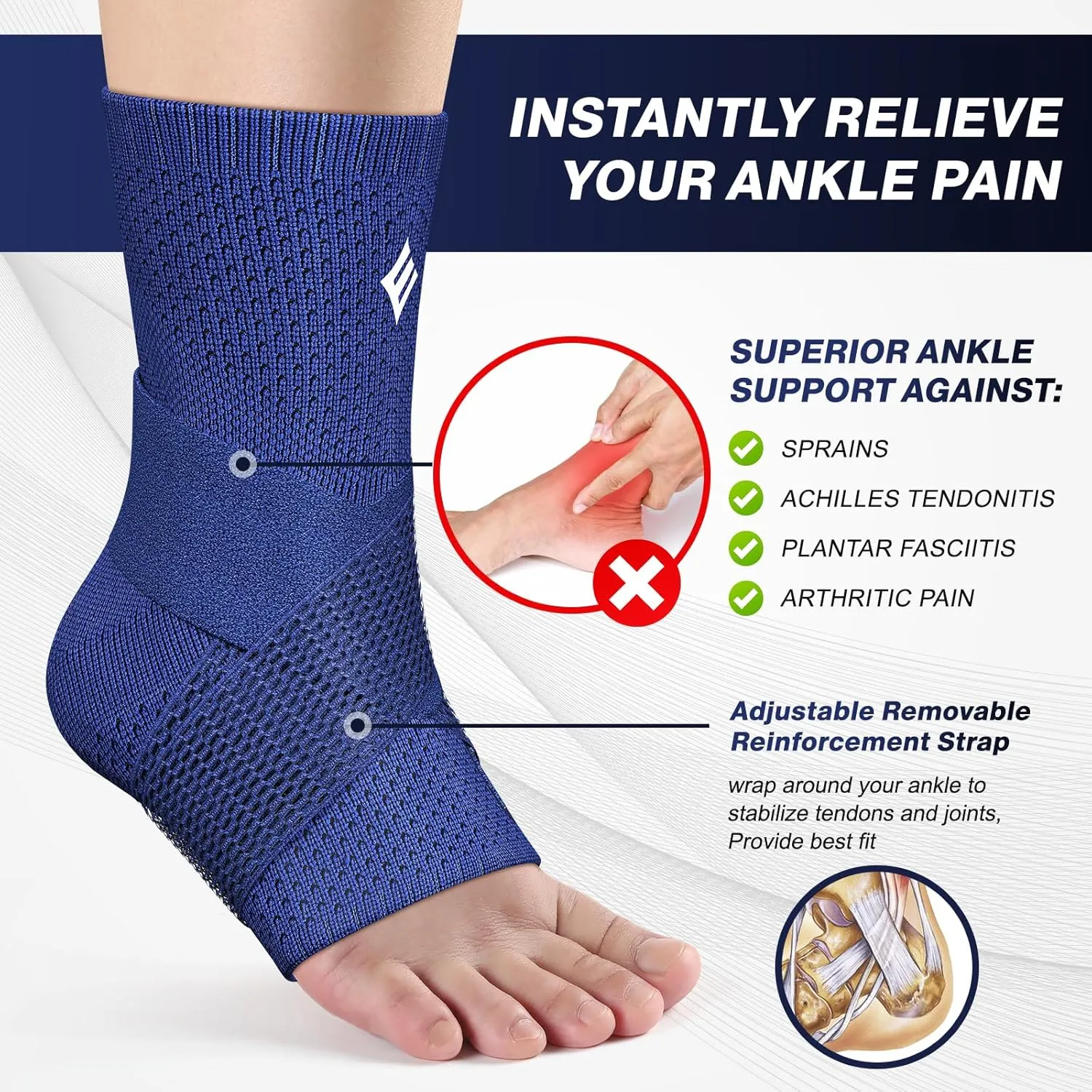 NEENCA Ankle Brace for Sprained Ankle with Removable Strap, Compression Sleeve for Plantar Fasciitis Relief Achilles Tendonitis, Ankle Support Brace, Ankle Stabilizer Wrap for Pain Relief, Women & Men