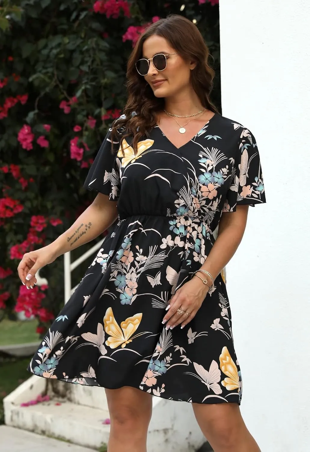 Nemidor Womens Casual V-Neck Plus Size Summer Boho Swing Wrap Dress with Pockets NEM266