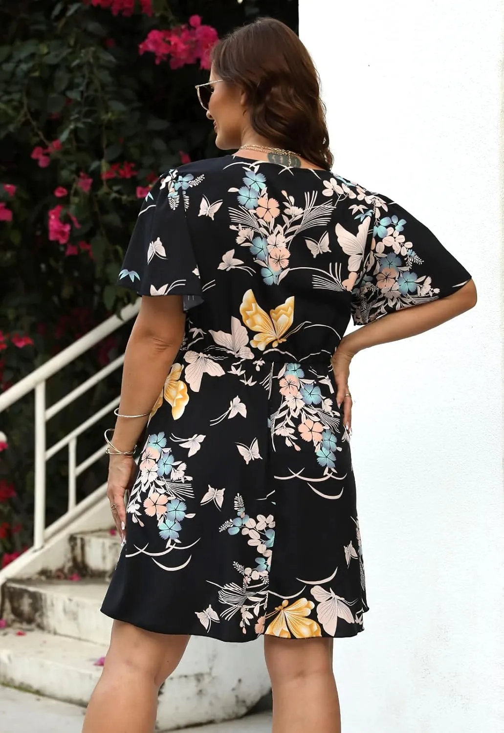 Nemidor Womens Casual V-Neck Plus Size Summer Boho Swing Wrap Dress with Pockets NEM266