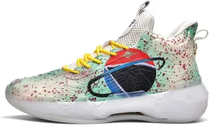 Neutral Fluorescent Basketball Shoes, Men Shoes Womens Shoes, Super Light Sneakers High Top, Graffiti Style (4 Men/6 Women,Green)