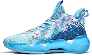 Neutral Fluorescent Basketball Shoes, Men Shoes Womens Shoes, Super Light Sneakers High Top, Graffiti Style (8.5 Men/10.5 Women,Blue)