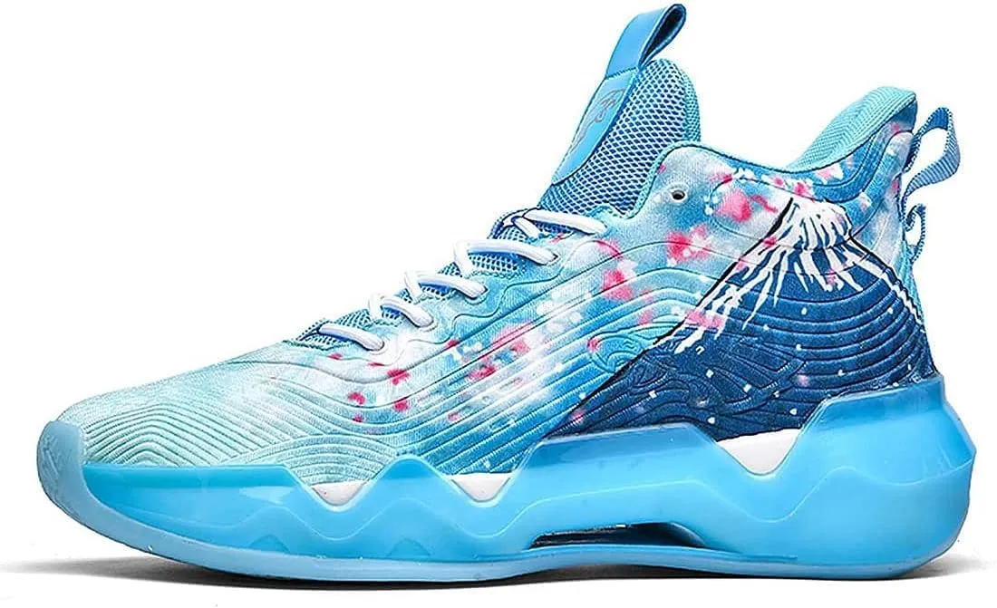 Neutral Fluorescent Basketball Shoes, Men Shoes Womens Shoes, Super Light Sneakers High Top, Graffiti Style (8.5 Men/10.5 Women,Blue)