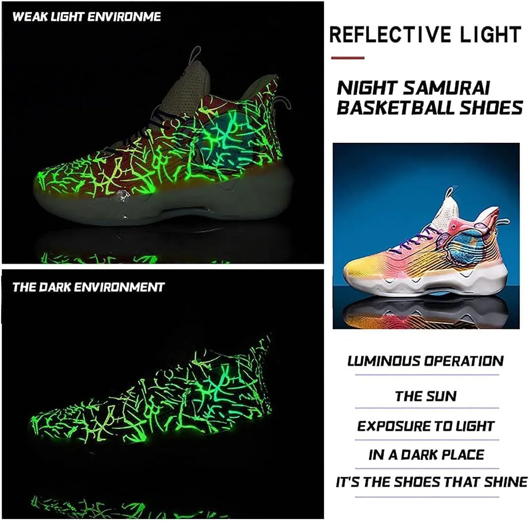 Neutral Fluorescent Basketball Shoes, Men Shoes Womens Shoes, Super Light Sneakers High Top, Graffiti Style