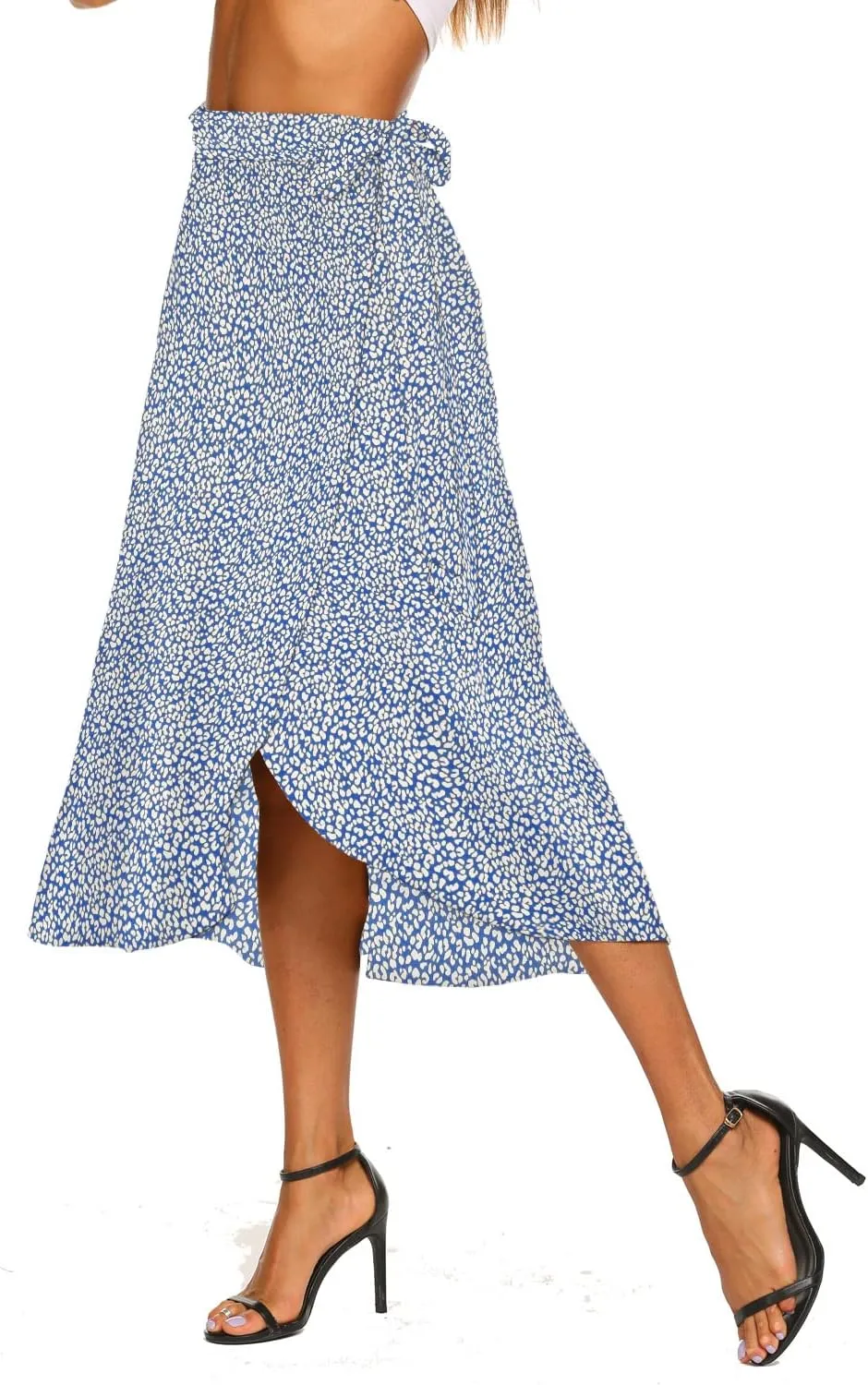 Newchoice Women's Boho Leopard Skirt High Low Split Summer Beach Midi Wrap Skirts