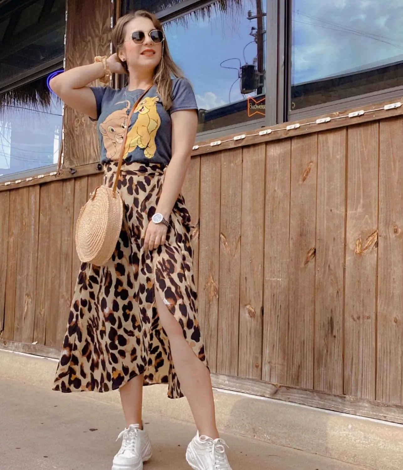 Newchoice Women's Boho Leopard Skirt High Low Split Summer Beach Midi Wrap Skirts