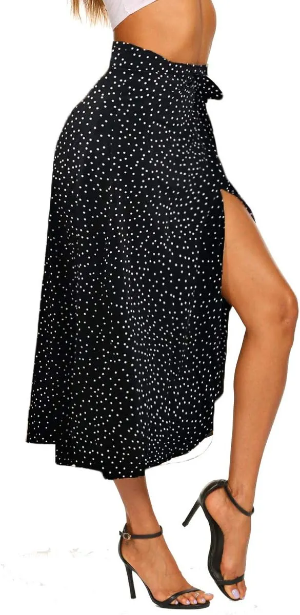 Newchoice Women's Boho Leopard Skirt High Low Split Summer Beach Midi Wrap Skirts