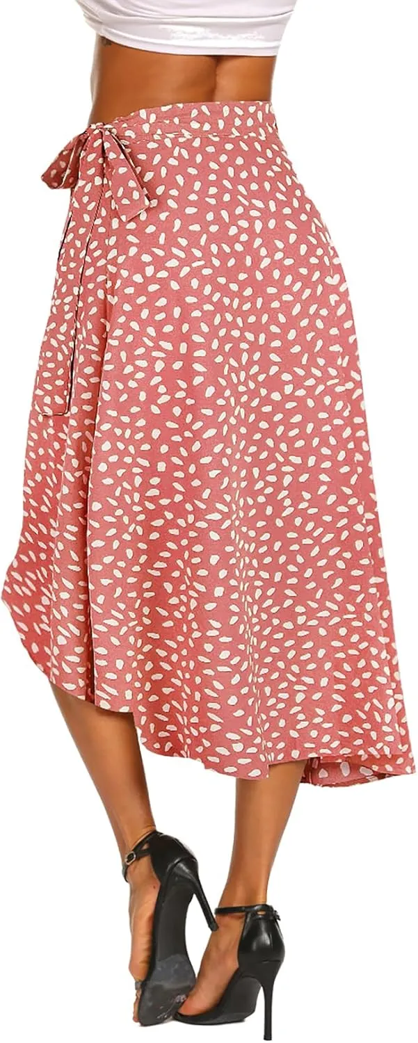 Newchoice Women's Boho Leopard Skirt High Low Split Summer Beach Midi Wrap Skirts