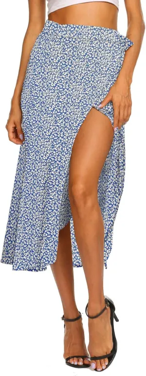 Newchoice Women's Boho Leopard Skirt High Low Split Summer Beach Midi Wrap Skirts