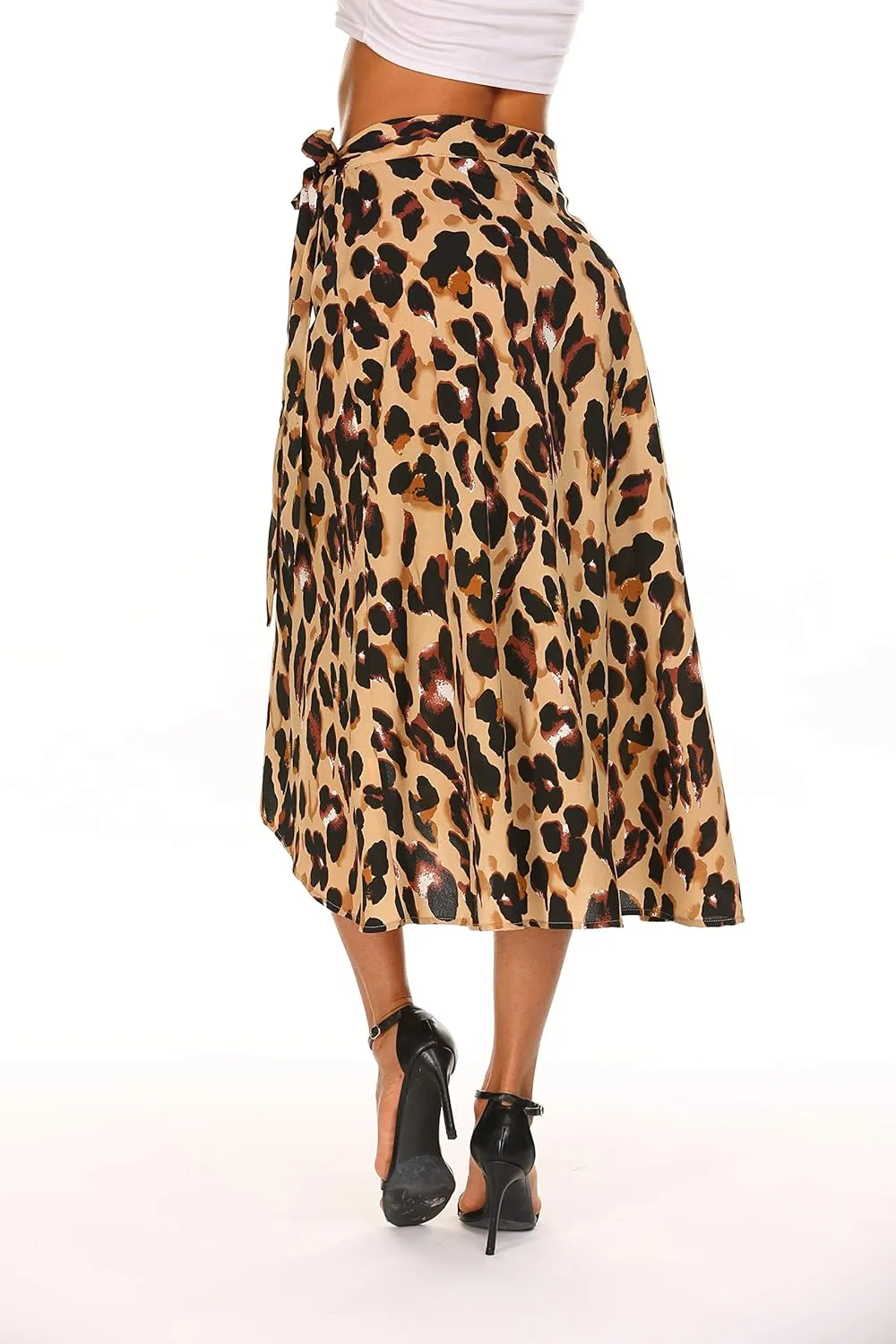 Newchoice Women's Boho Leopard Skirt High Low Split Summer Beach Midi Wrap Skirts