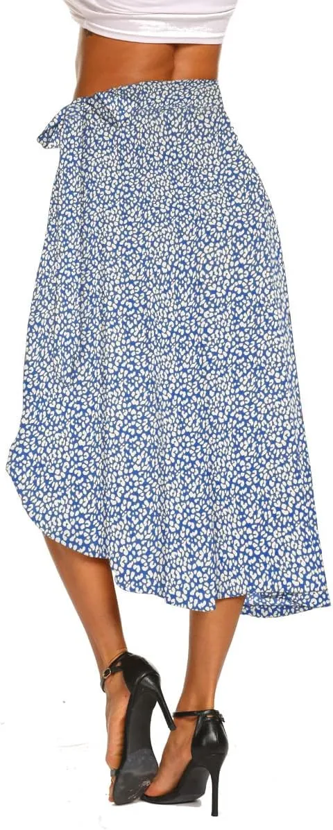 Newchoice Women's Boho Leopard Skirt High Low Split Summer Beach Midi Wrap Skirts