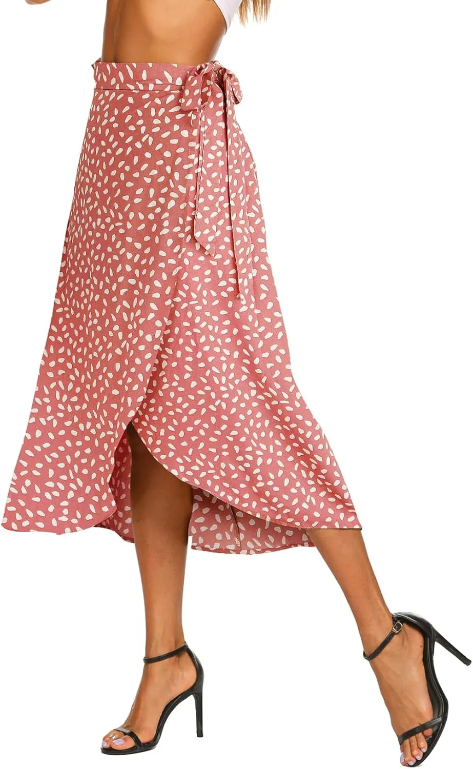 Newchoice Women's Boho Leopard Skirt High Low Split Summer Beach Midi Wrap Skirts