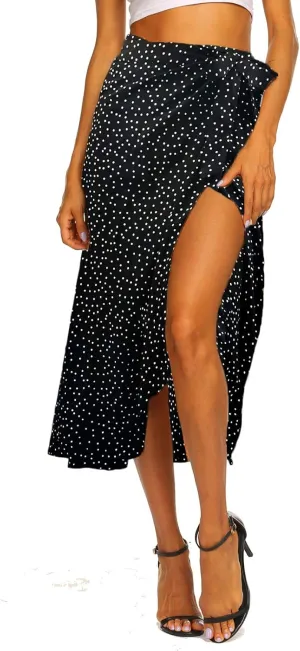 Newchoice Women's Boho Leopard Skirt High Low Split Summer Beach Midi Wrap Skirts