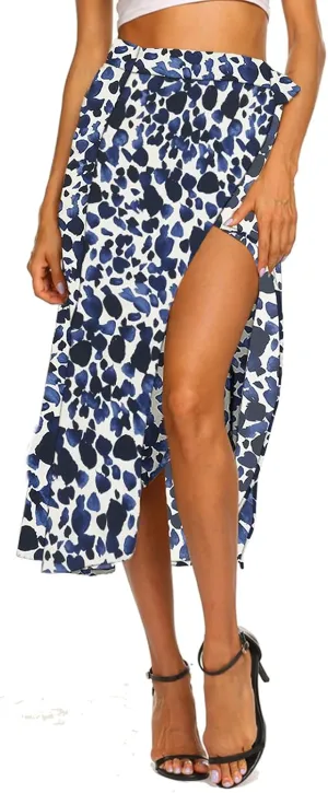 Newchoice Women's Boho Leopard Skirt High Low Split Summer Beach Midi Wrap Skirts