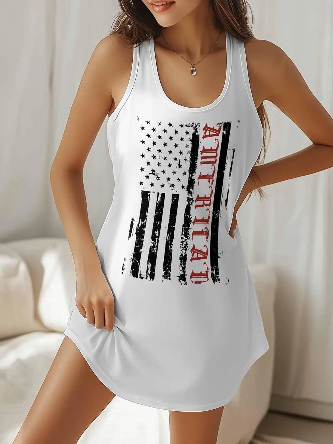 Nightgowns for Women American Flag Vintage Sleeveless Sleepwear Racerback Women's Nightgowns & Sleepshirts S-4XL