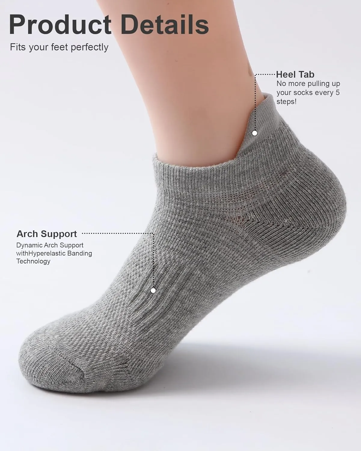 No-Slip Ankle Socks 6 Pairs - Men/Women Cushioned Athletic Socks with Arch Support & Breathable Mesh for Casual