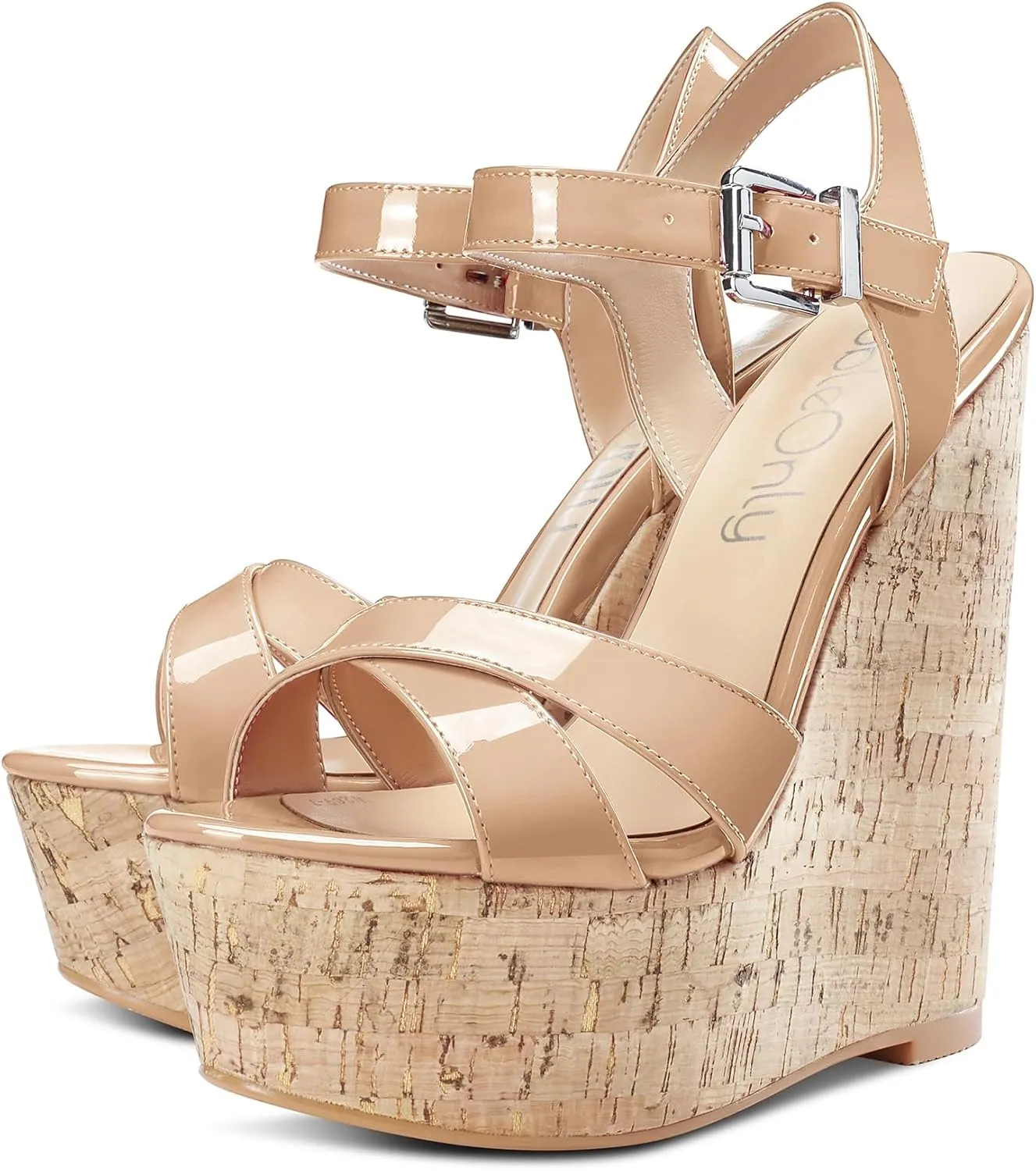 NobleOnly Women's Wedge High Heels Platform Ankle Strap Sandals Open Toe Slingback Basic Office Sandal 6" Heel Shoes