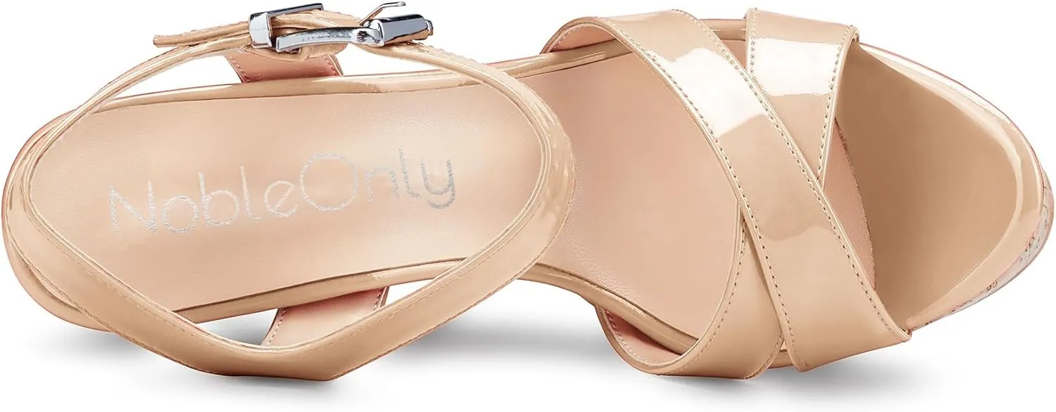 NobleOnly Women's Wedge High Heels Platform Ankle Strap Sandals Open Toe Slingback Basic Office Sandal 6" Heel Shoes