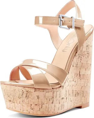 NobleOnly Women's Wedge High Heels Platform Ankle Strap Sandals Open Toe Slingback Basic Office Sandal 6" Heel Shoes