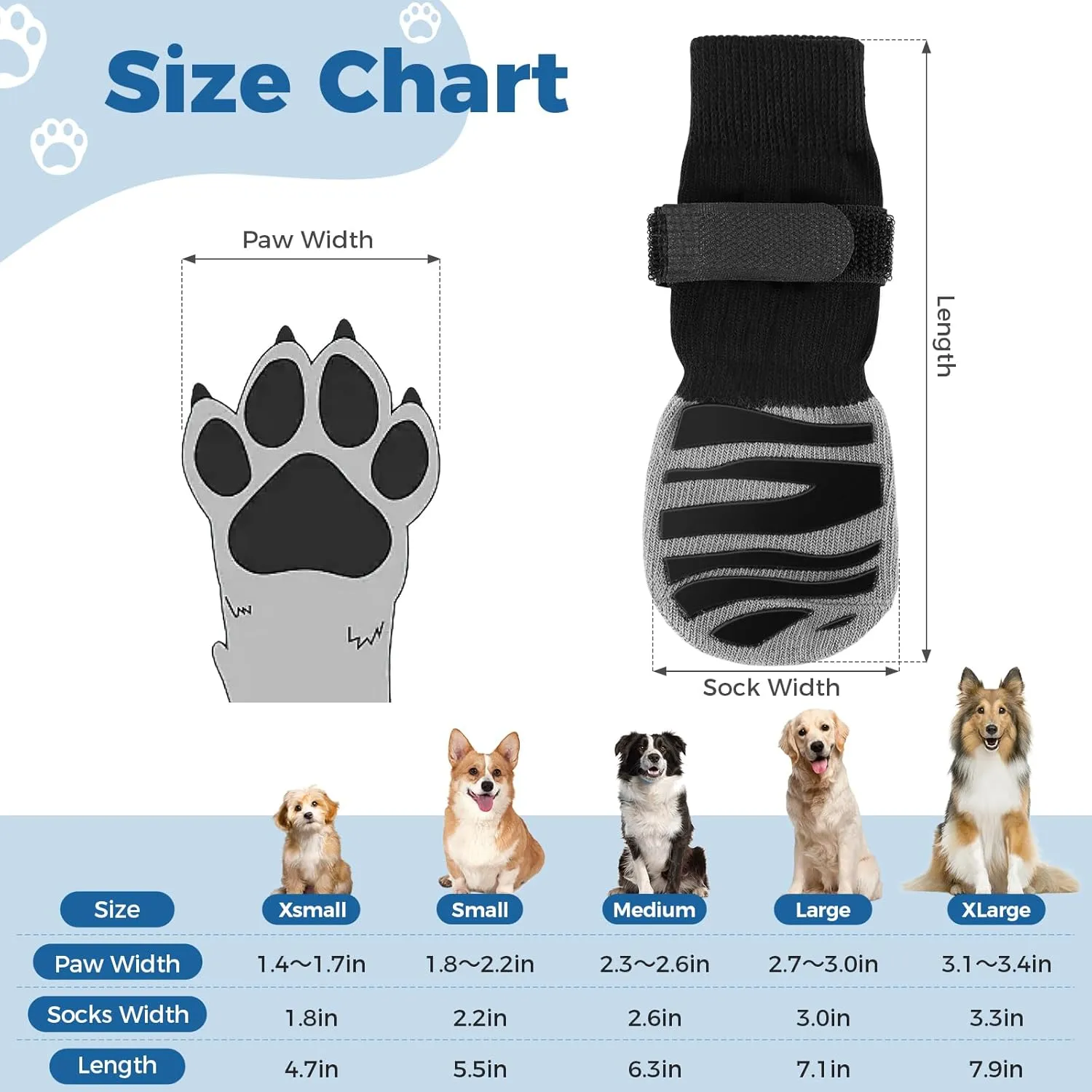 Non Slip Dog Socks for Hardwood Floors | Pet Socks to Prevent Licking Paws with 6 Pack Vet Wrap | Dog Boots & Paw Protectors for Small/Medium/Large Senior Dogs | Cat Paw Socks/Mittens