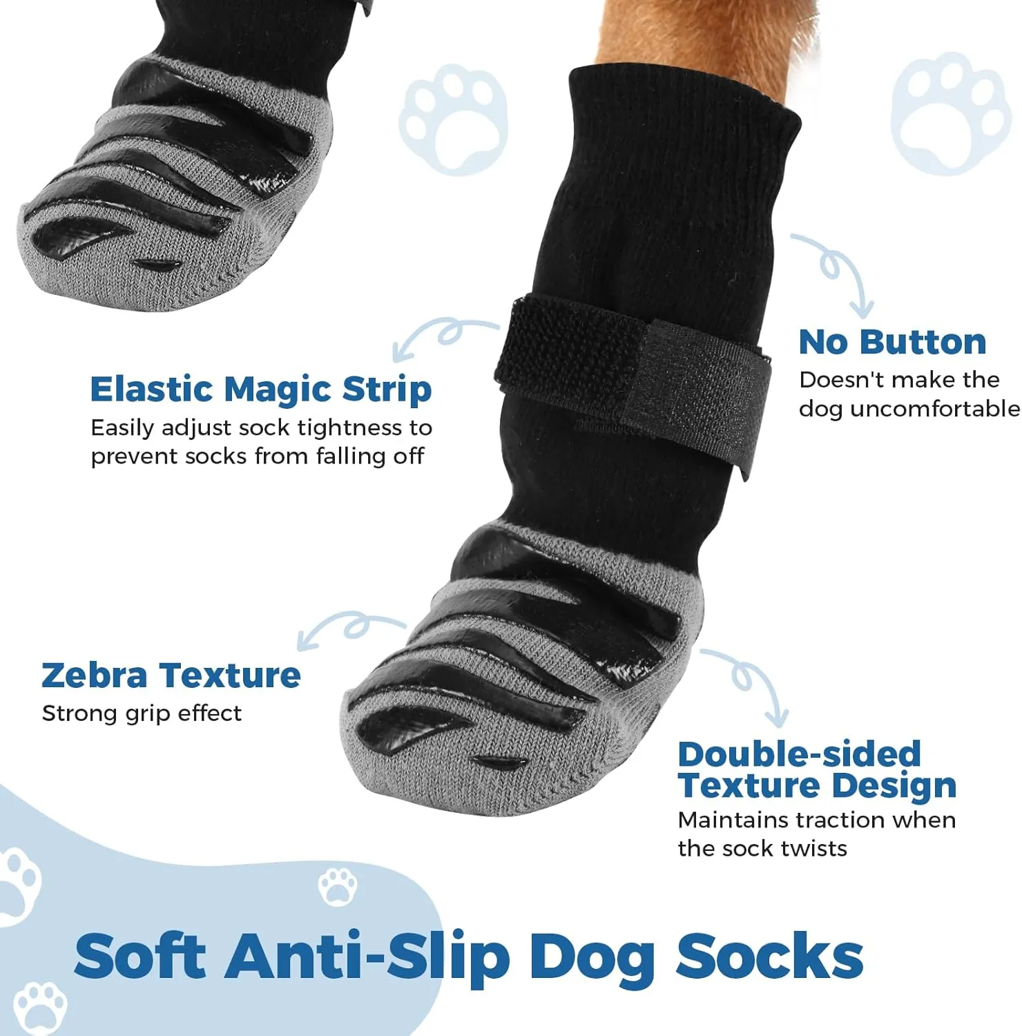 Non Slip Dog Socks for Hardwood Floors | Pet Socks to Prevent Licking Paws with 6 Pack Vet Wrap | Dog Boots & Paw Protectors for Small/Medium/Large Senior Dogs | Cat Paw Socks/Mittens