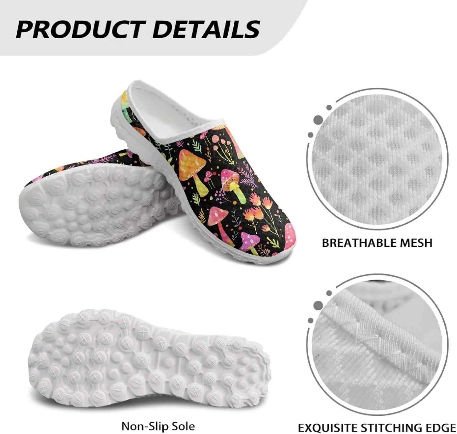 Novelty Mushrooms Women's Slip On Mule Sneakers Anti-Slip Walking Shoes with Elastic Thick Sole for Outdoor Indoor
