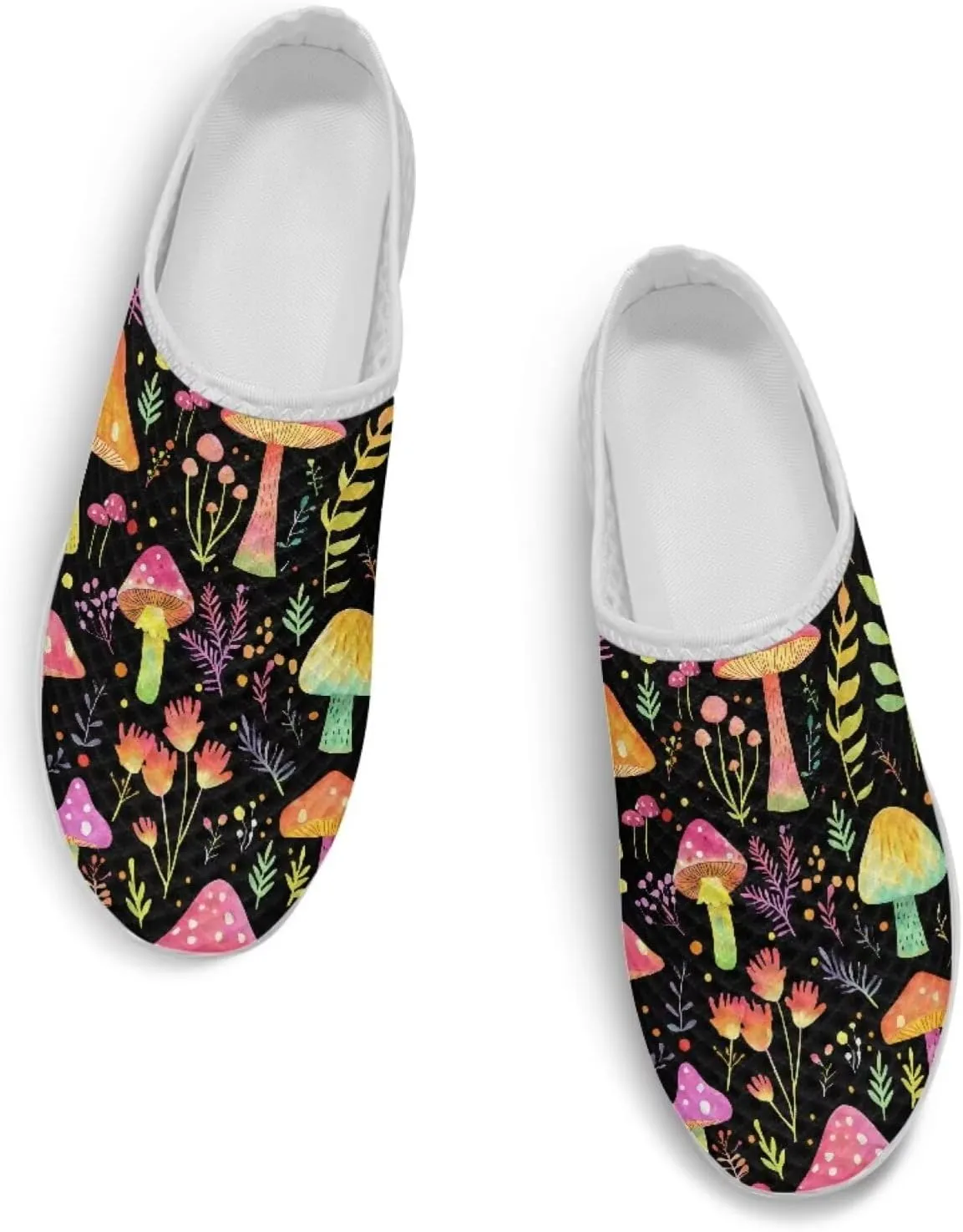 Novelty Mushrooms Women's Slip On Mule Sneakers Anti-Slip Walking Shoes with Elastic Thick Sole for Outdoor Indoor