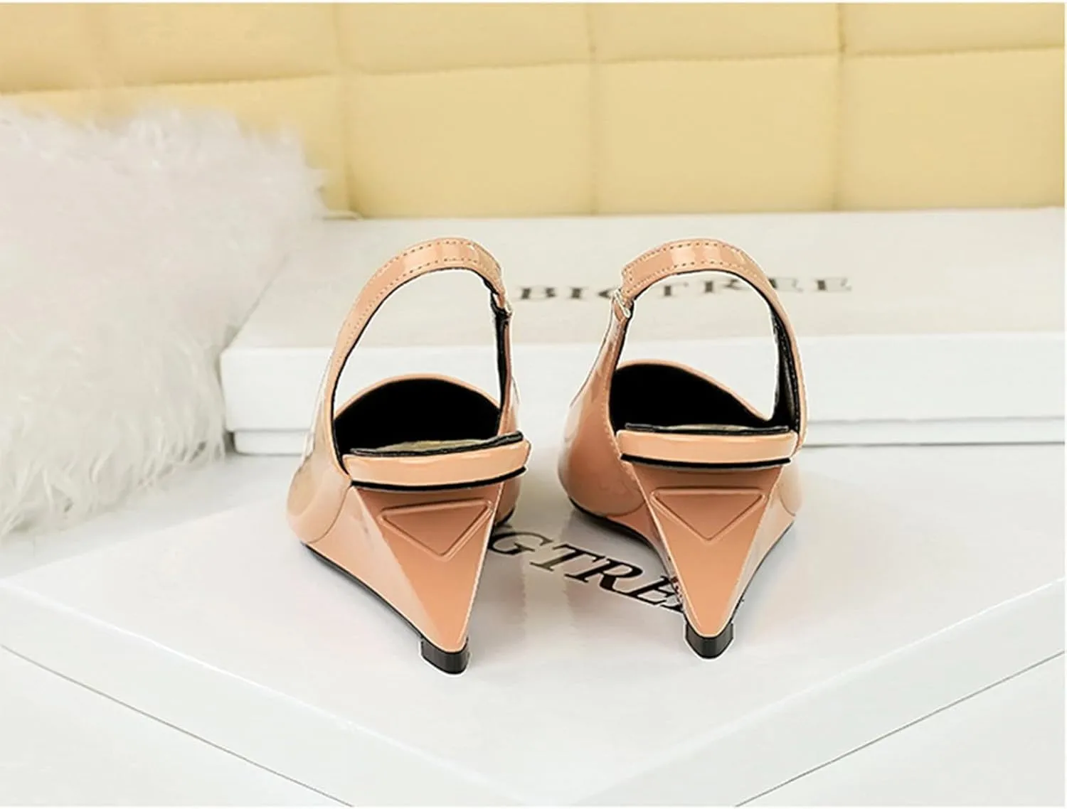 NSNEOND Women's Patent Leather Wedge Stiletto Heels Mules with Ankle Buckle Sexy Pointed Closed Pointed Toe Slip On High Heel Shoes for Wedding Party Dress Shoe
