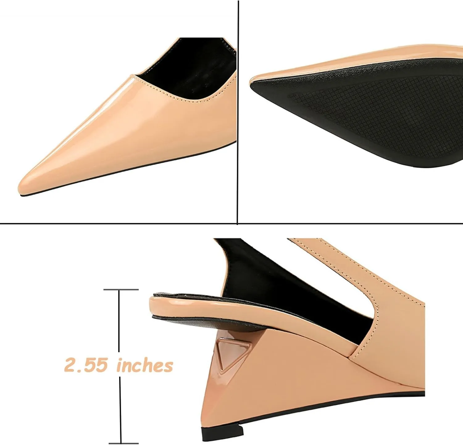 NSNEOND Women's Patent Leather Wedge Stiletto Heels Mules with Ankle Buckle Sexy Pointed Closed Pointed Toe Slip On High Heel Shoes for Wedding Party Dress Shoe