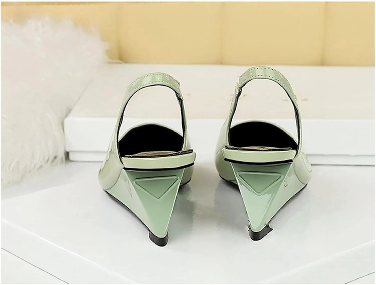 NSNEOND Women's Patent Leather Wedge Stiletto Heels Mules with Ankle Buckle Sexy Pointed Closed Pointed Toe Slip On High Heel Shoes for Wedding Party Dress Shoe