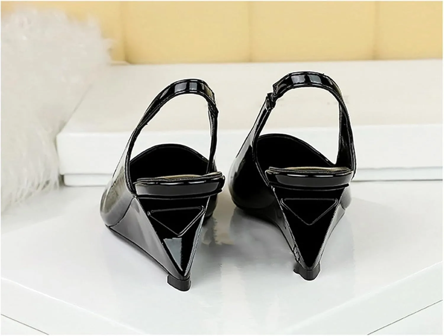 NSNEOND Women's Patent Leather Wedge Stiletto Heels Mules with Ankle Buckle Sexy Pointed Closed Pointed Toe Slip On High Heel Shoes for Wedding Party Dress Shoe