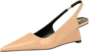 NSNEOND Women's Patent Leather Wedge Stiletto Heels Mules with Ankle Buckle Sexy Pointed Closed Pointed Toe Slip On High Heel Shoes for Wedding Party Dress Shoe
