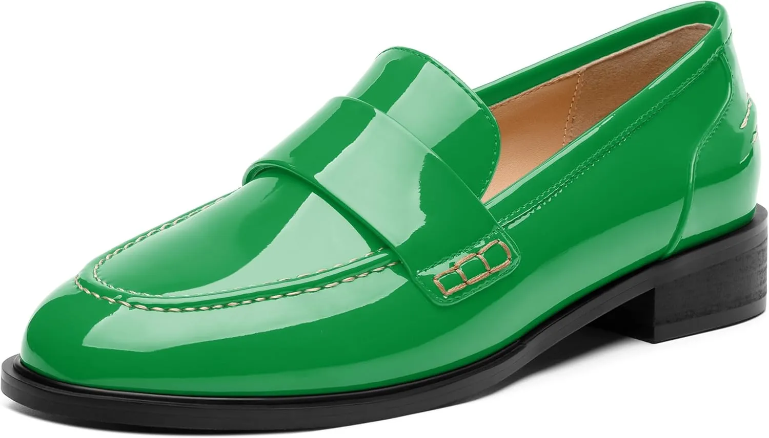 NUMALEO Women's Loafers Penny Loafers & Slip-ons Flats Closed Round Toe Low Heel Shoes 1 Inch Patent Fashion Casual Shoes Comfortable Work Office Flats Dressy Shoes