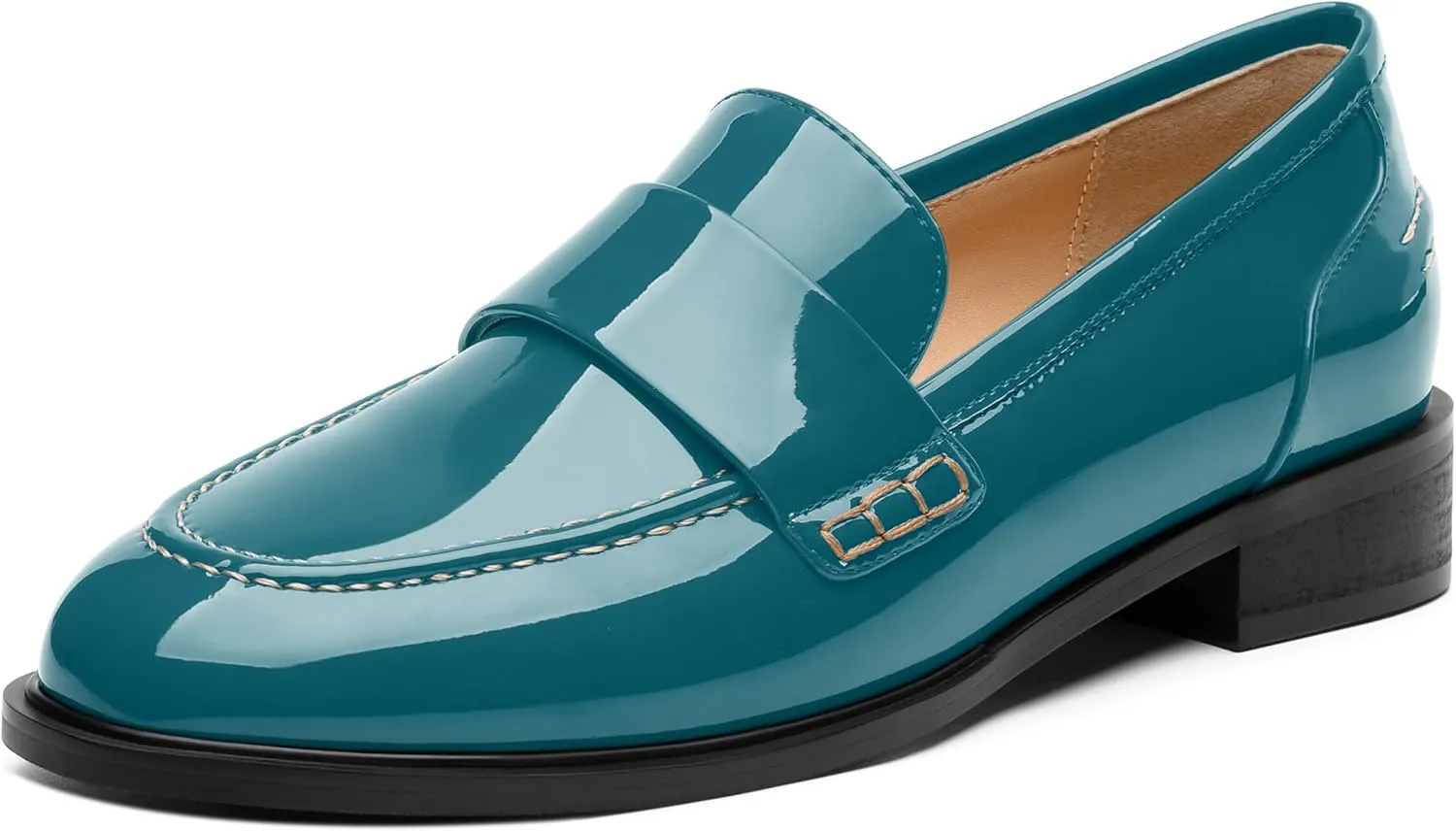 NUMALEO Women's Loafers Penny Loafers & Slip-ons Flats Closed Round Toe Low Heel Shoes 1 Inch Patent Fashion Casual Shoes Comfortable Work Office Flats Dressy Shoes