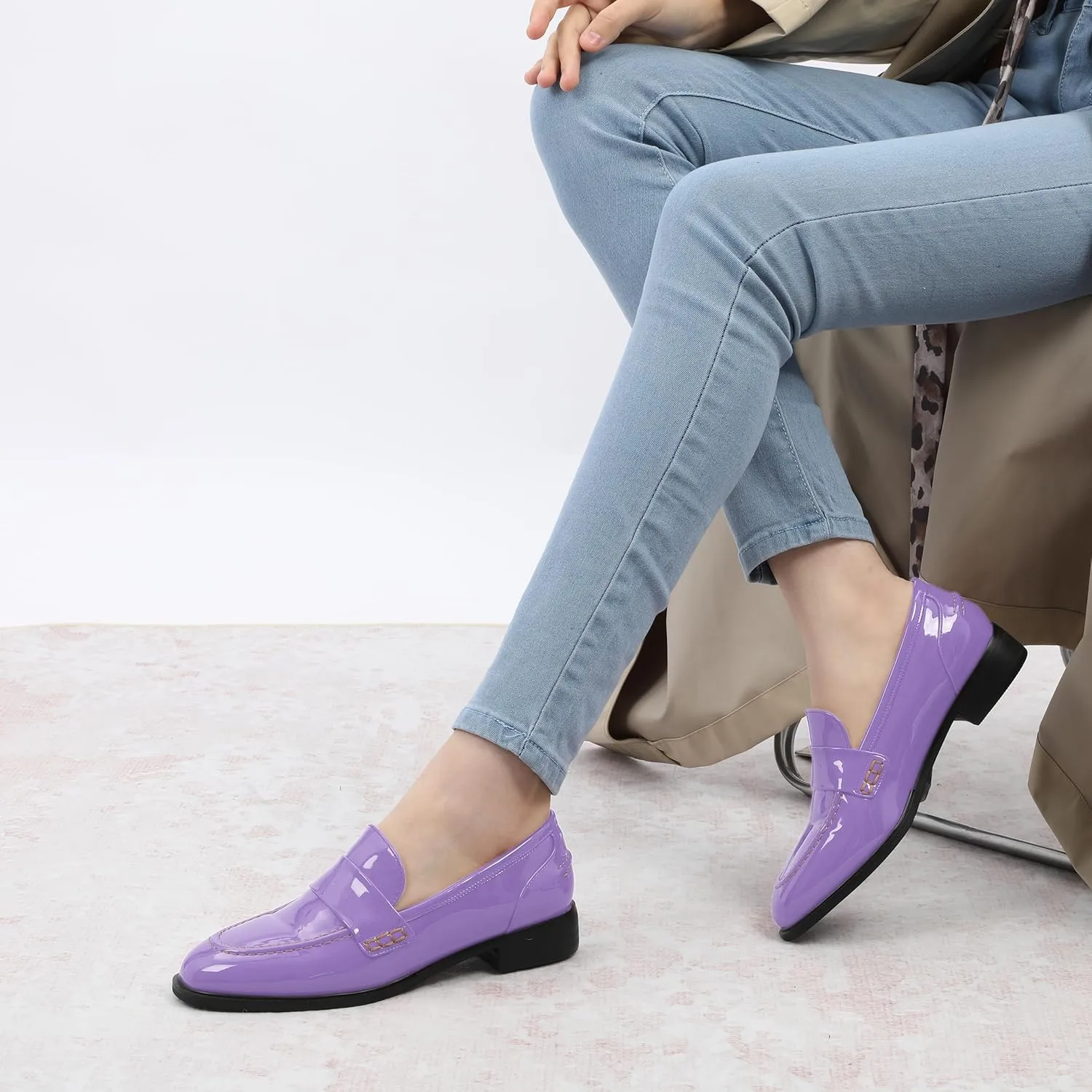 NUMALEO Women's Loafers Penny Loafers & Slip-ons Flats Closed Round Toe Low Heel Shoes 1 Inch Patent Fashion Casual Shoes Comfortable Work Office Flats Dressy Shoes