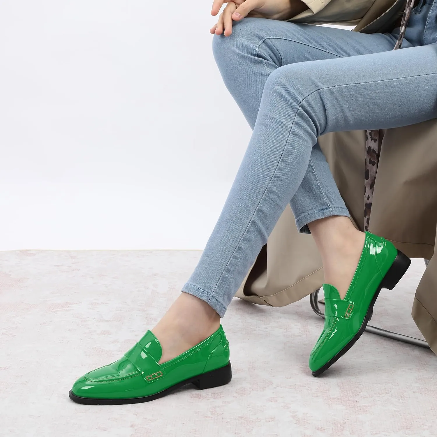 NUMALEO Women's Loafers Penny Loafers & Slip-ons Flats Closed Round Toe Low Heel Shoes 1 Inch Patent Fashion Casual Shoes Comfortable Work Office Flats Dressy Shoes