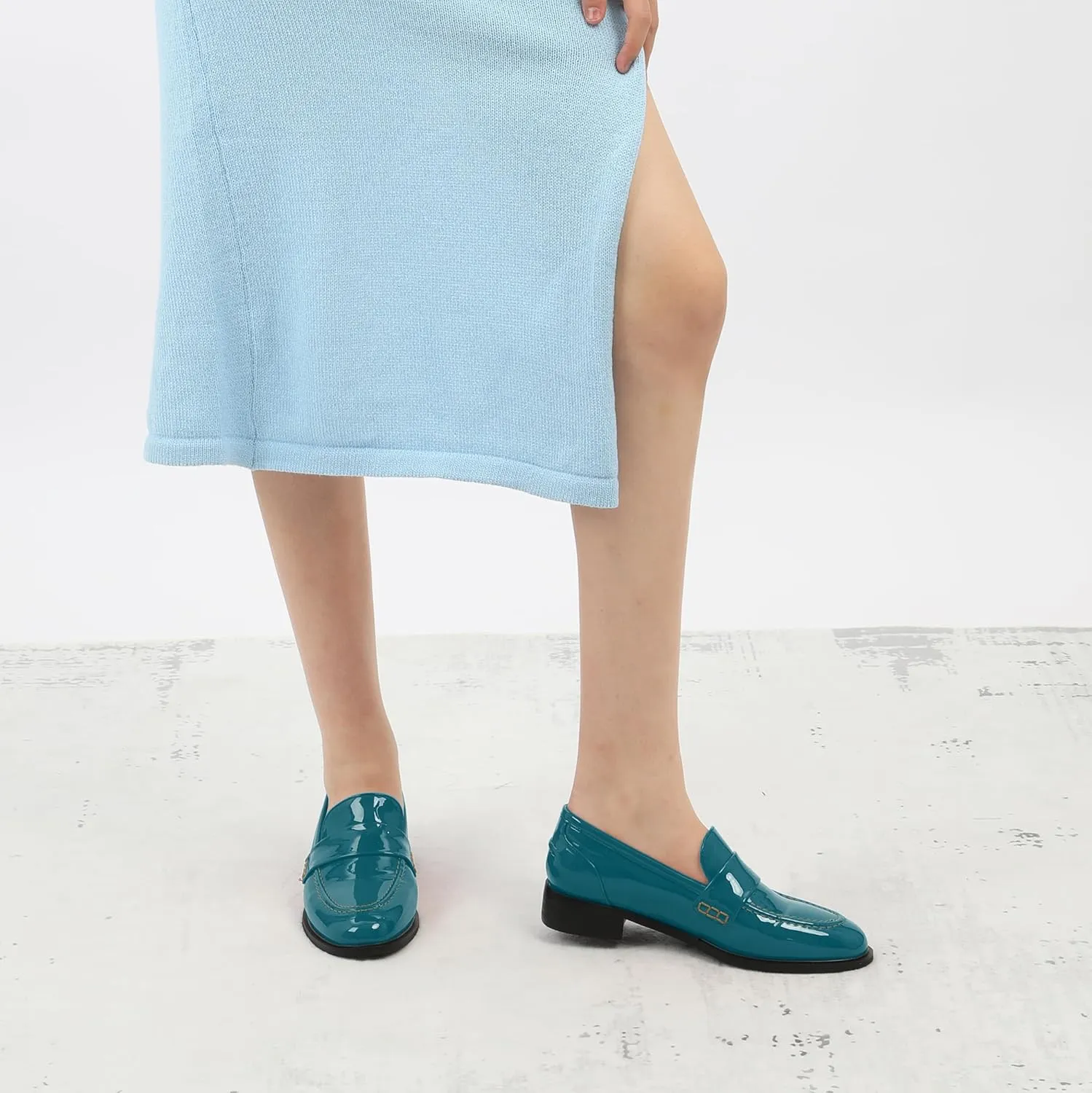 NUMALEO Women's Loafers Penny Loafers & Slip-ons Flats Closed Round Toe Low Heel Shoes 1 Inch Patent Fashion Casual Shoes Comfortable Work Office Flats Dressy Shoes