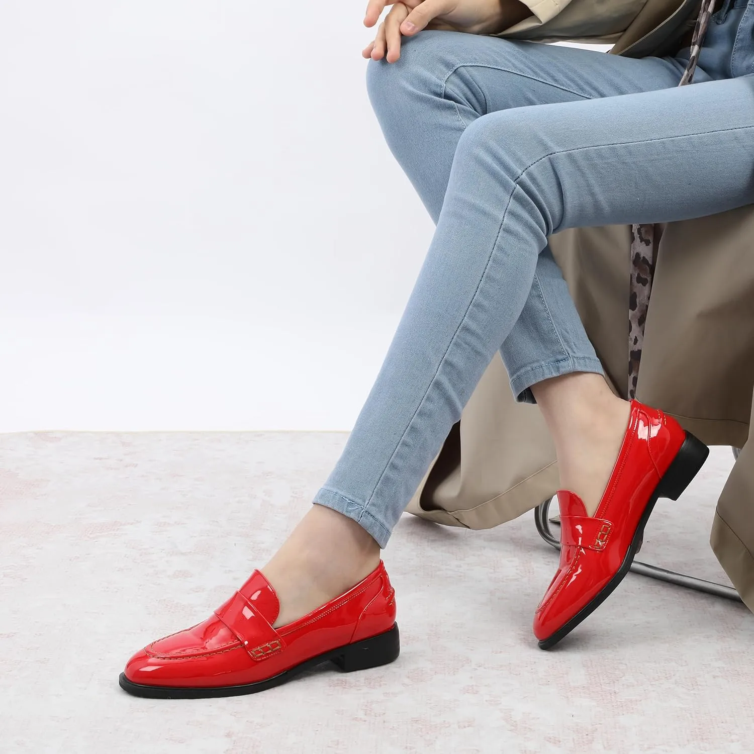 NUMALEO Women's Loafers Penny Loafers & Slip-ons Flats Closed Round Toe Low Heel Shoes 1 Inch Patent Fashion Casual Shoes Comfortable Work Office Flats Dressy Shoes