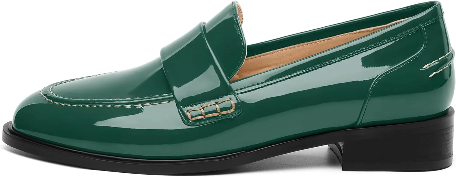 NUMALEO Women's Loafers Penny Loafers & Slip-ons Flats Closed Round Toe Low Heel Shoes 1 Inch Patent Fashion Casual Shoes Comfortable Work Office Flats Dressy Shoes