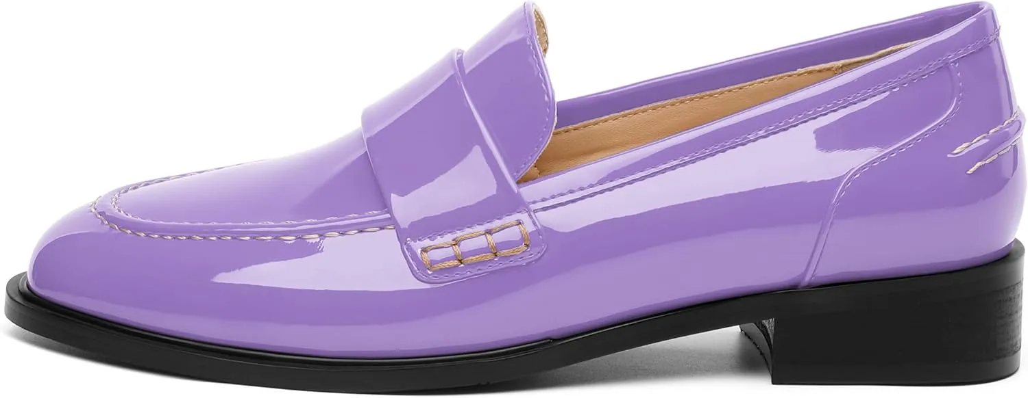 NUMALEO Women's Loafers Penny Loafers & Slip-ons Flats Closed Round Toe Low Heel Shoes 1 Inch Patent Fashion Casual Shoes Comfortable Work Office Flats Dressy Shoes