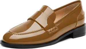 NUMALEO Women's Loafers Penny Loafers & Slip-ons Flats Closed Round Toe Low Heel Shoes 1 Inch Patent Fashion Casual Shoes Comfortable Work Office Flats Dressy Shoes