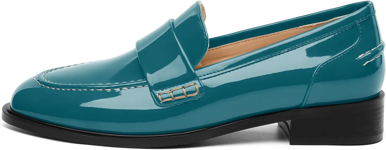 NUMALEO Women's Loafers Penny Loafers & Slip-ons Flats Closed Round Toe Low Heel Shoes 1 Inch Patent Fashion Casual Shoes Comfortable Work Office Flats Dressy Shoes