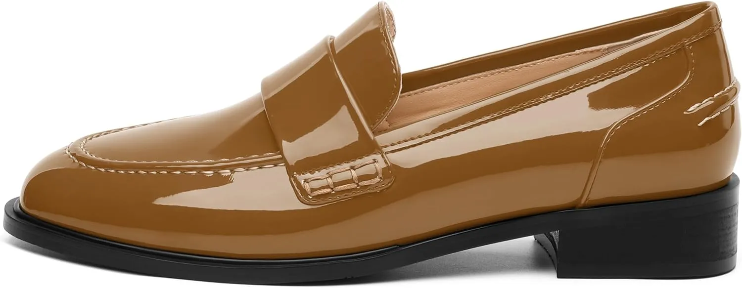 NUMALEO Women's Loafers Penny Loafers & Slip-ons Flats Closed Round Toe Low Heel Shoes 1 Inch Patent Fashion Casual Shoes Comfortable Work Office Flats Dressy Shoes