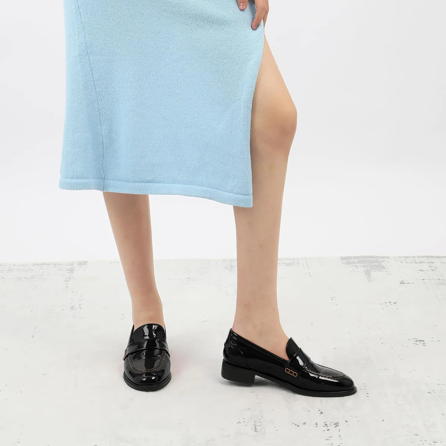 NUMALEO Women's Loafers Penny Loafers & Slip-ons Flats Closed Round Toe Low Heel Shoes 1 Inch Patent Fashion Casual Shoes Comfortable Work Office Flats Dressy Shoes