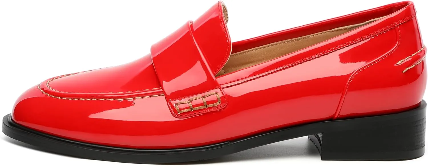 NUMALEO Women's Loafers Penny Loafers & Slip-ons Flats Closed Round Toe Low Heel Shoes 1 Inch Patent Fashion Casual Shoes Comfortable Work Office Flats Dressy Shoes