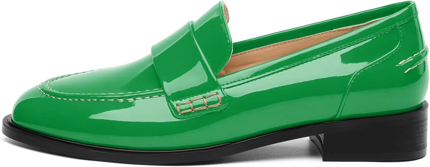 NUMALEO Women's Loafers Penny Loafers & Slip-ons Flats Closed Round Toe Low Heel Shoes 1 Inch Patent Fashion Casual Shoes Comfortable Work Office Flats Dressy Shoes