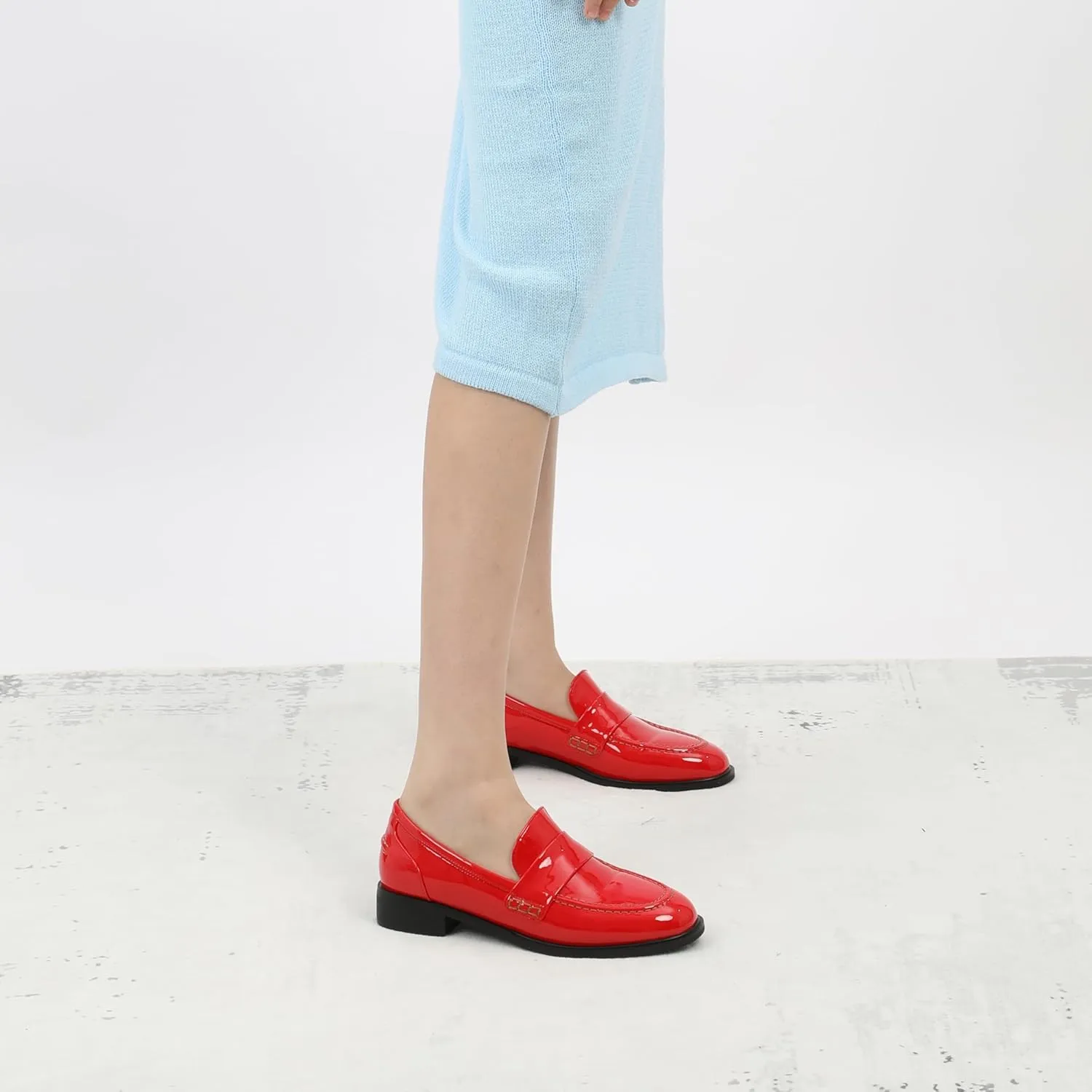 NUMALEO Women's Loafers Penny Loafers & Slip-ons Flats Closed Round Toe Low Heel Shoes 1 Inch Patent Fashion Casual Shoes Comfortable Work Office Flats Dressy Shoes