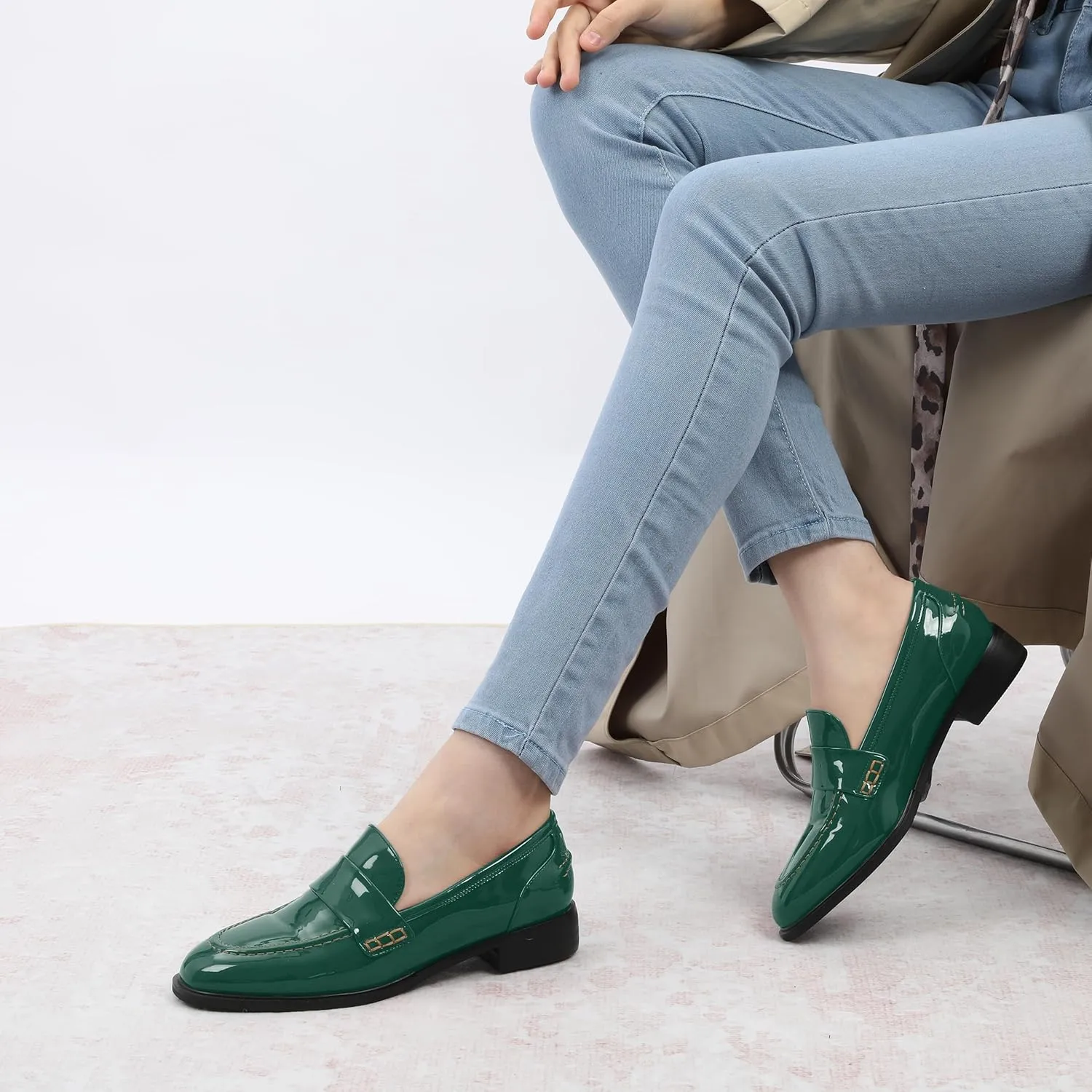 NUMALEO Women's Loafers Penny Loafers & Slip-ons Flats Closed Round Toe Low Heel Shoes 1 Inch Patent Fashion Casual Shoes Comfortable Work Office Flats Dressy Shoes